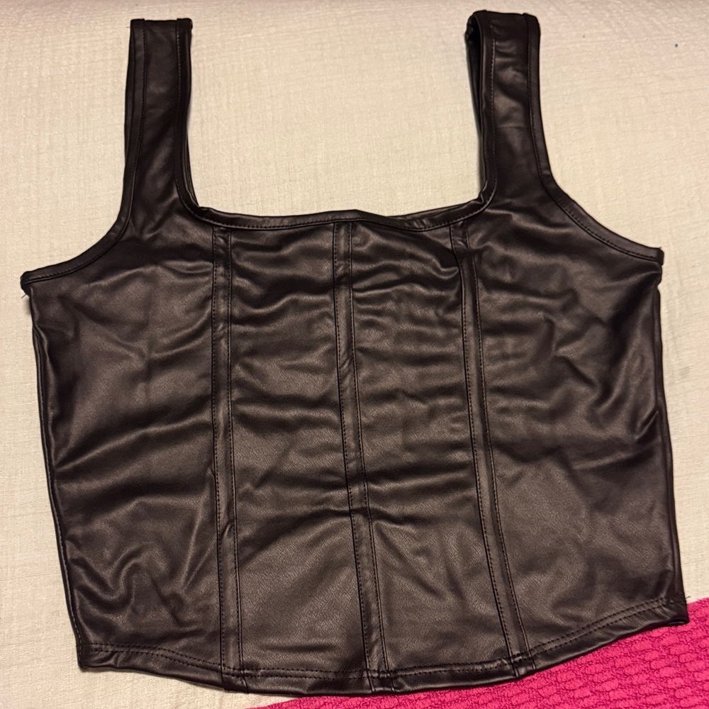Kali Black Faux Leather Crop Top